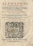 1588: De Substitutionibus Tractatus by Alessandro Trentacinque