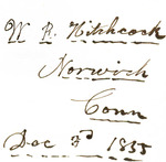 W R Hitchcock Norwich Conn Dec. 3d 1855
