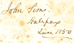 John Sims. Halifax, June 1850