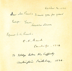 Dear Rev Rand, Thank you for your help, Yours, Charles Moore, October 20, 1926 ...