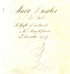 Mary Bowler, her book, the gift of her aunt, Mrs. Mary Osborne, 15th November 1757